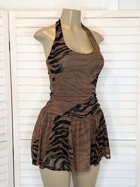 Chocolate USA Brown Glitter Zebra Halter Mini Dress /Romper